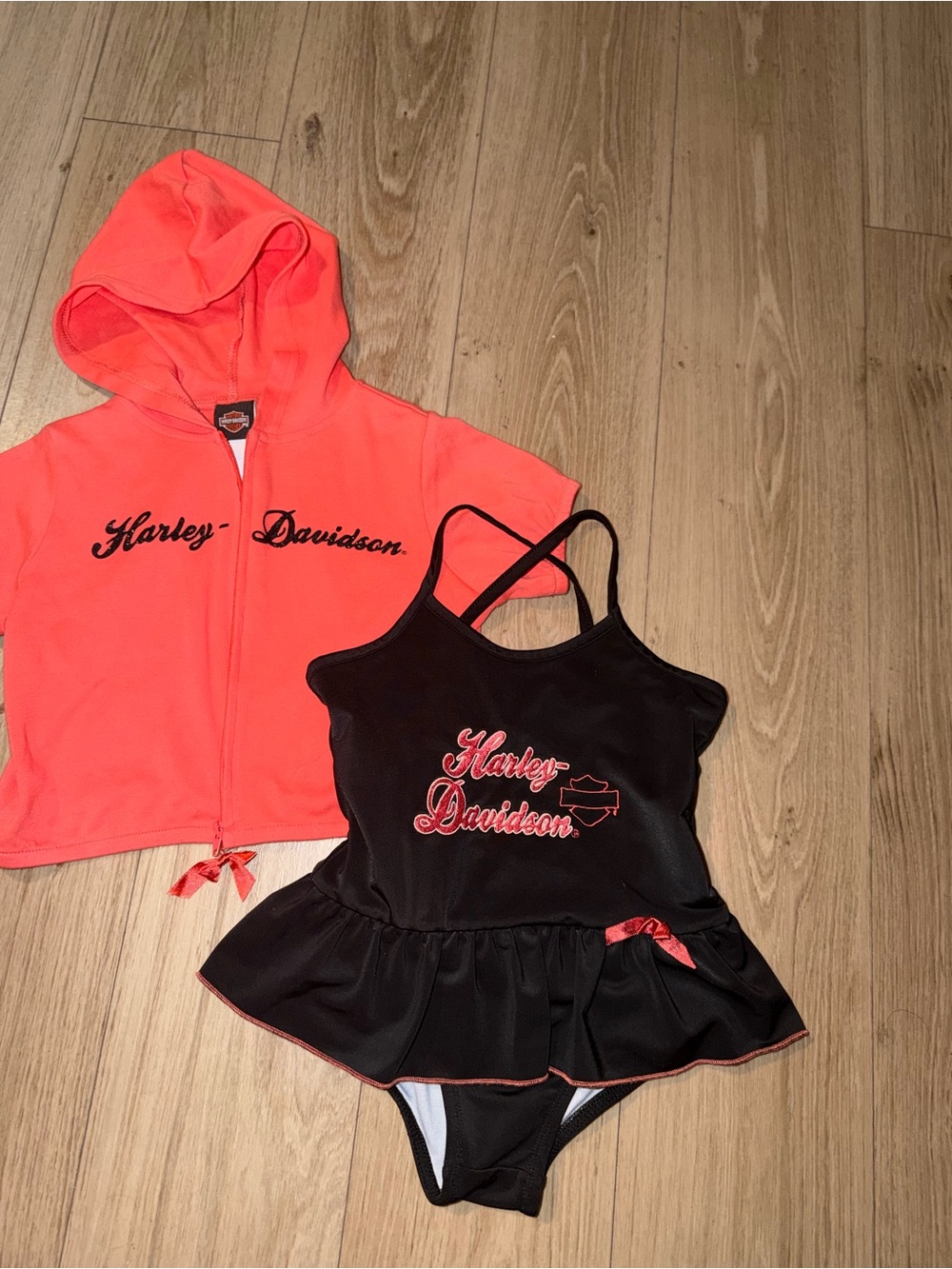 Harley-Davidson toddler Black & Coral Swimsuit Set 3T